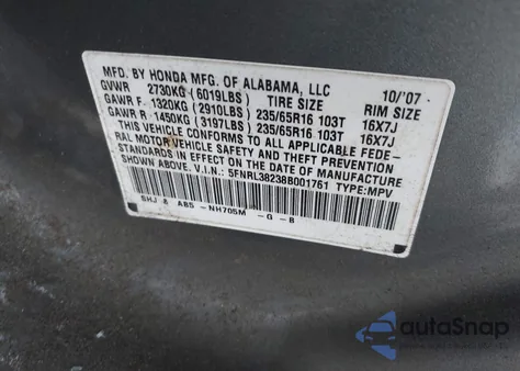 2008 Honda Odyssey Lx from USA, damaged, VIN 5FNRL38238B001761